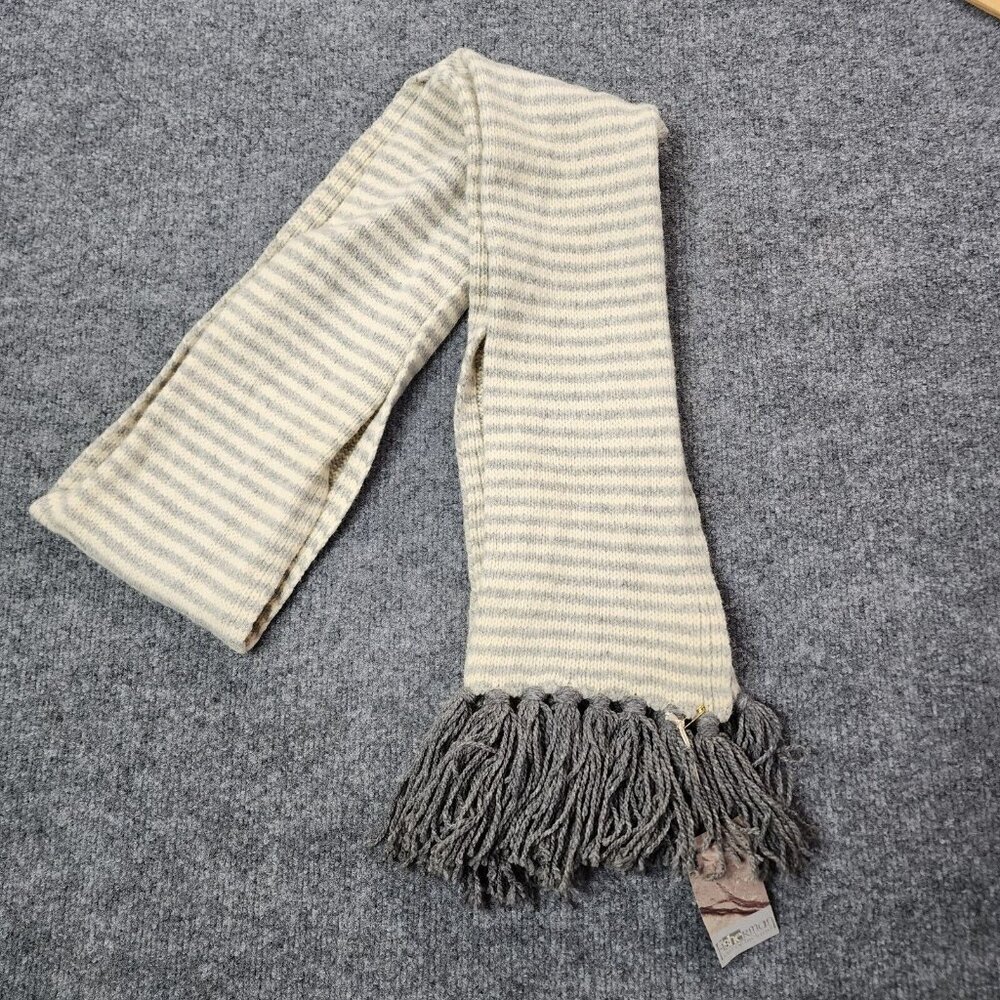 Fisherman out of Ireland Striped Scarf Donegal Cream Knit Fringe Pure New Wool